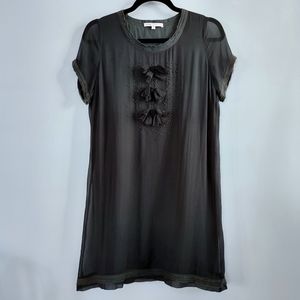 Maje silk over cotton short sleeve shift dress with bows & beading embellishment
